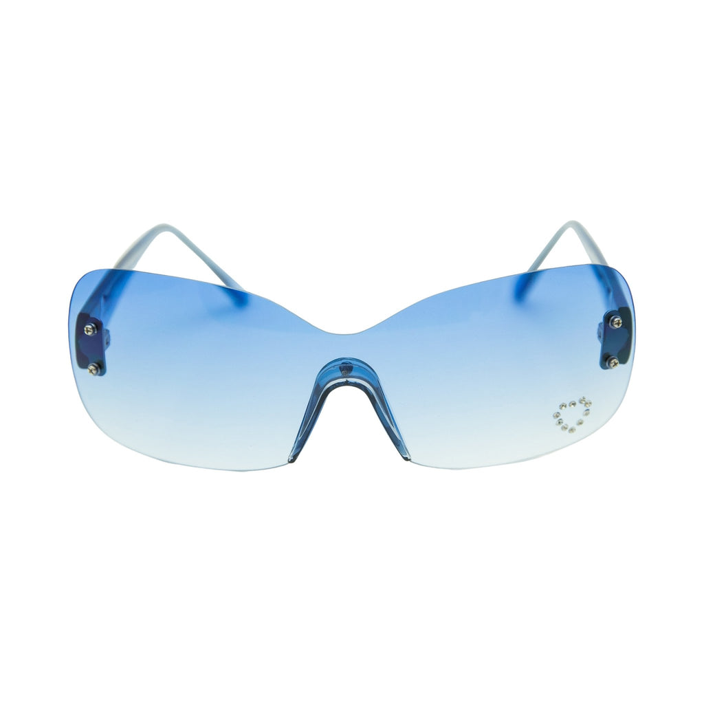 “Luv” 2000's Rhinestone Heart Shield Sunglasses - Brillies
